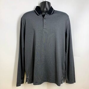 BOSS Men's Long Sleeve Geo‎ Print Polo Shirt XL Gray Button Up Casual